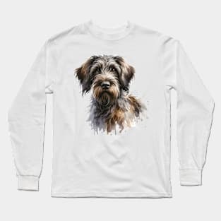 Wirehaired Pointing Griffons Watercolor Painting - Beautiful Dog Long Sleeve T-Shirt